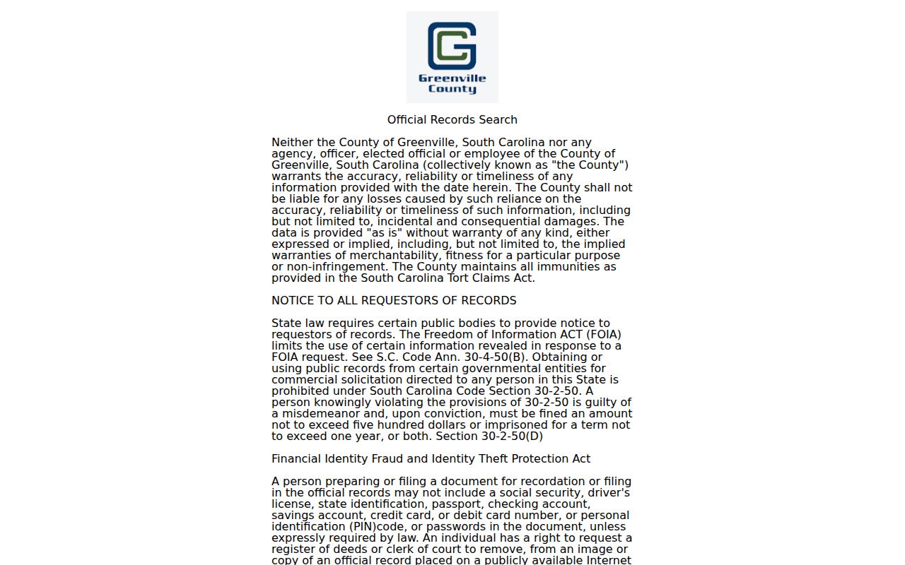 Taylors residents directory Greenville Cloud official records search landing