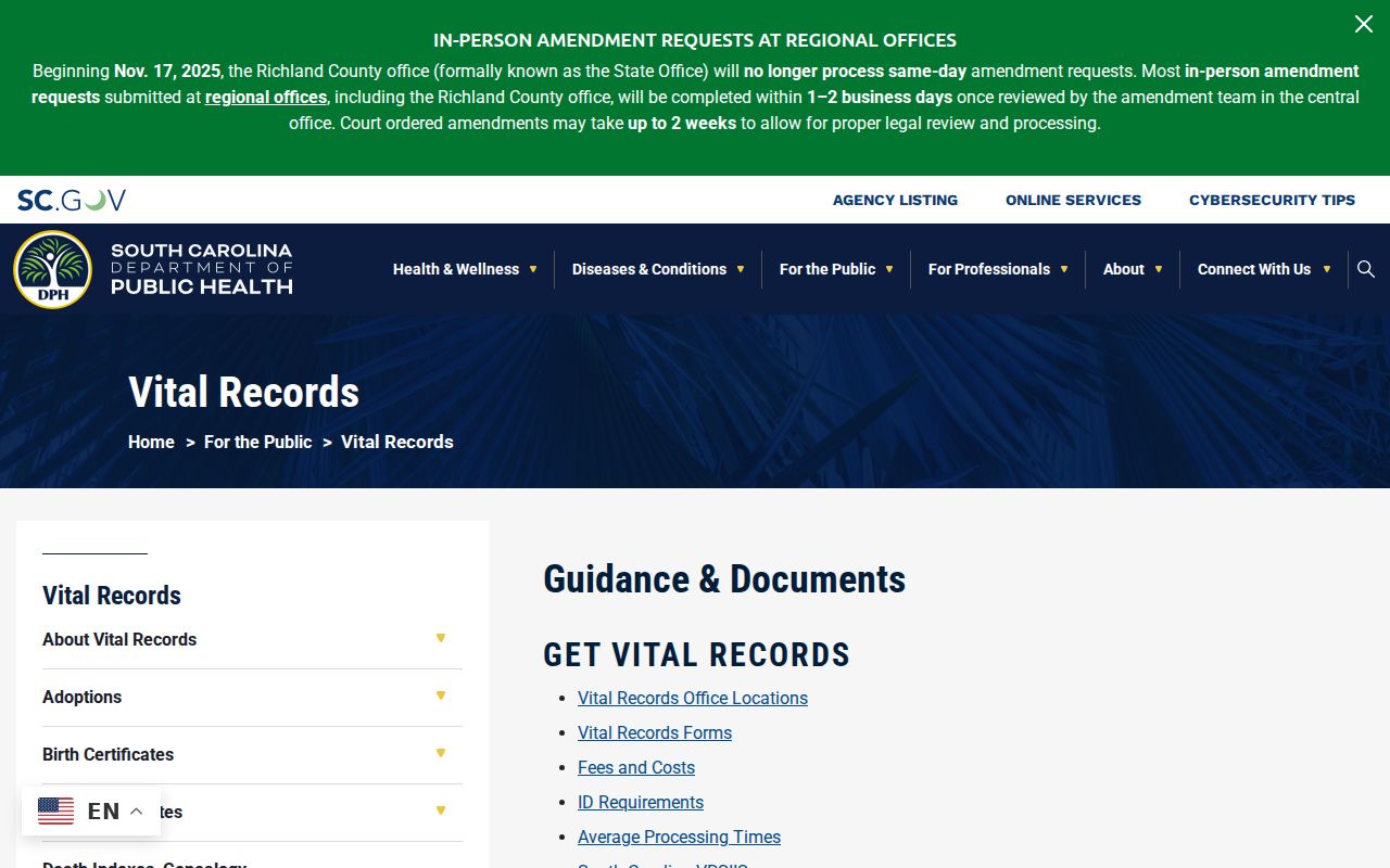 Taylors residents directory South Carolina Department of Public Health vital records hub