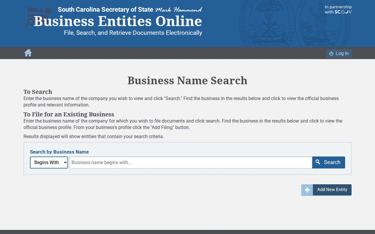 Taylors residents directory South Carolina business entity search form