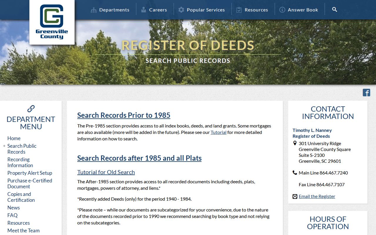 Taylors previous residents Greenville County Register of Deeds search records gateway