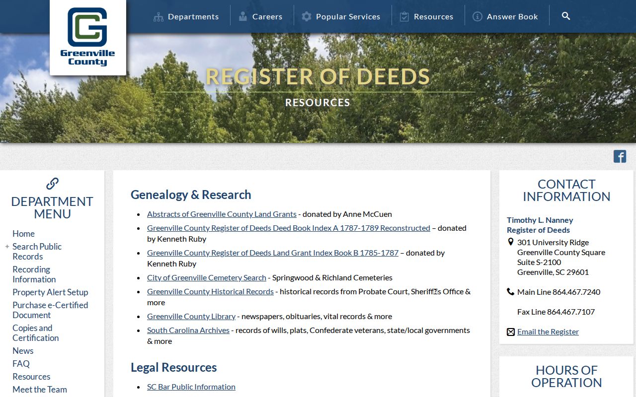 Taylors previous residents Greenville Register of Deeds historical resources links