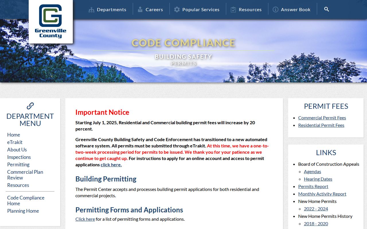 Taylors street directory Greenville County Building Safety permits page