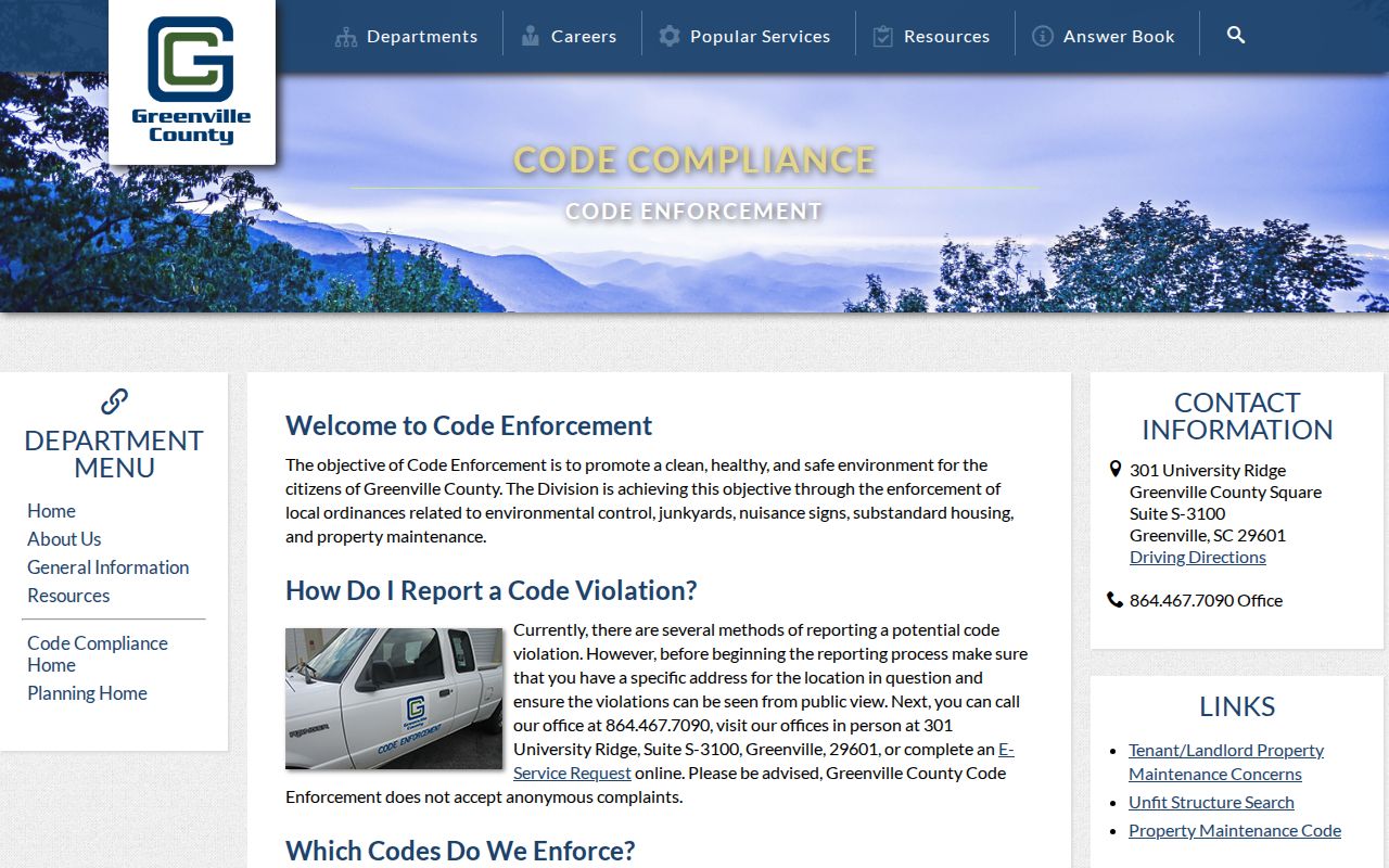 Taylors street directory Greenville County Code Enforcement service page