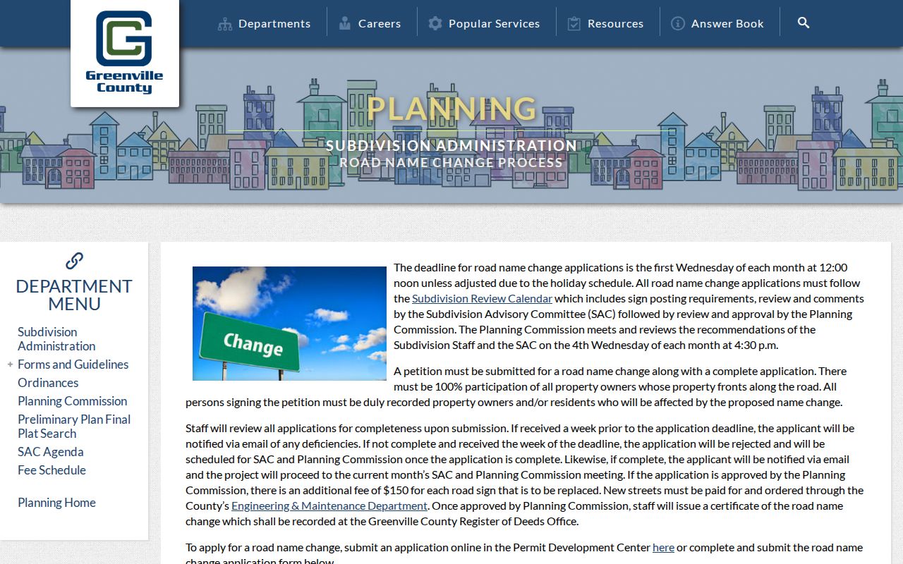 Taylors street directory Greenville County road name change procedure
