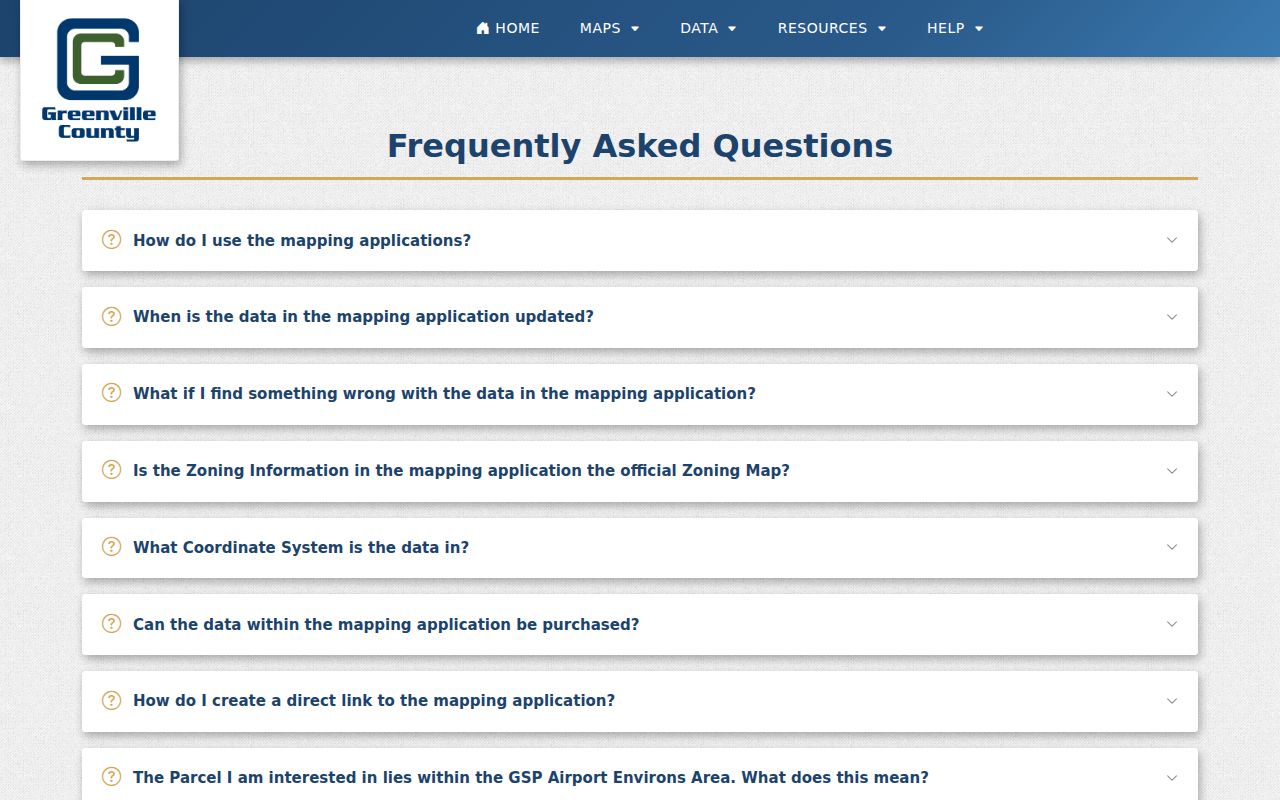 Taylors ZIP code directory Greenville County GIS FAQ map data limitations