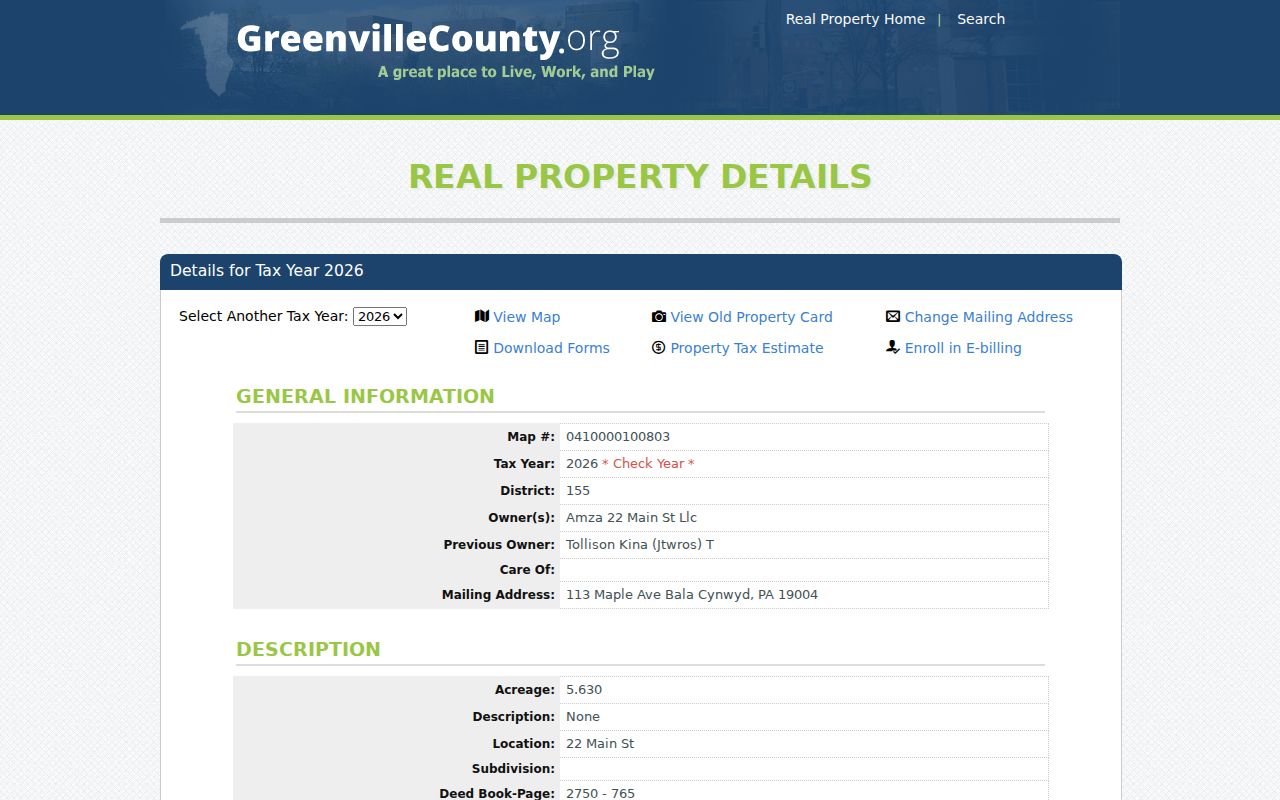 Taylors ZIP code directory Greenville County property detail location and mailing fields